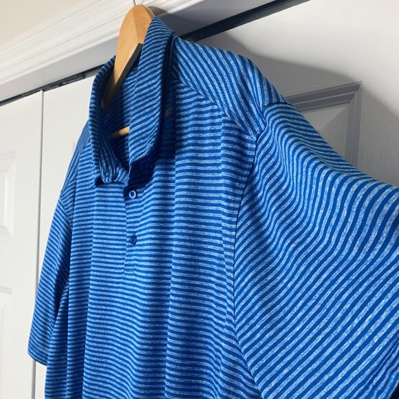 Reebok Men’s XXL Speedwick Golf Shirt – Blue & Black Stripes – 100% Polyester - Picture 6 of 11